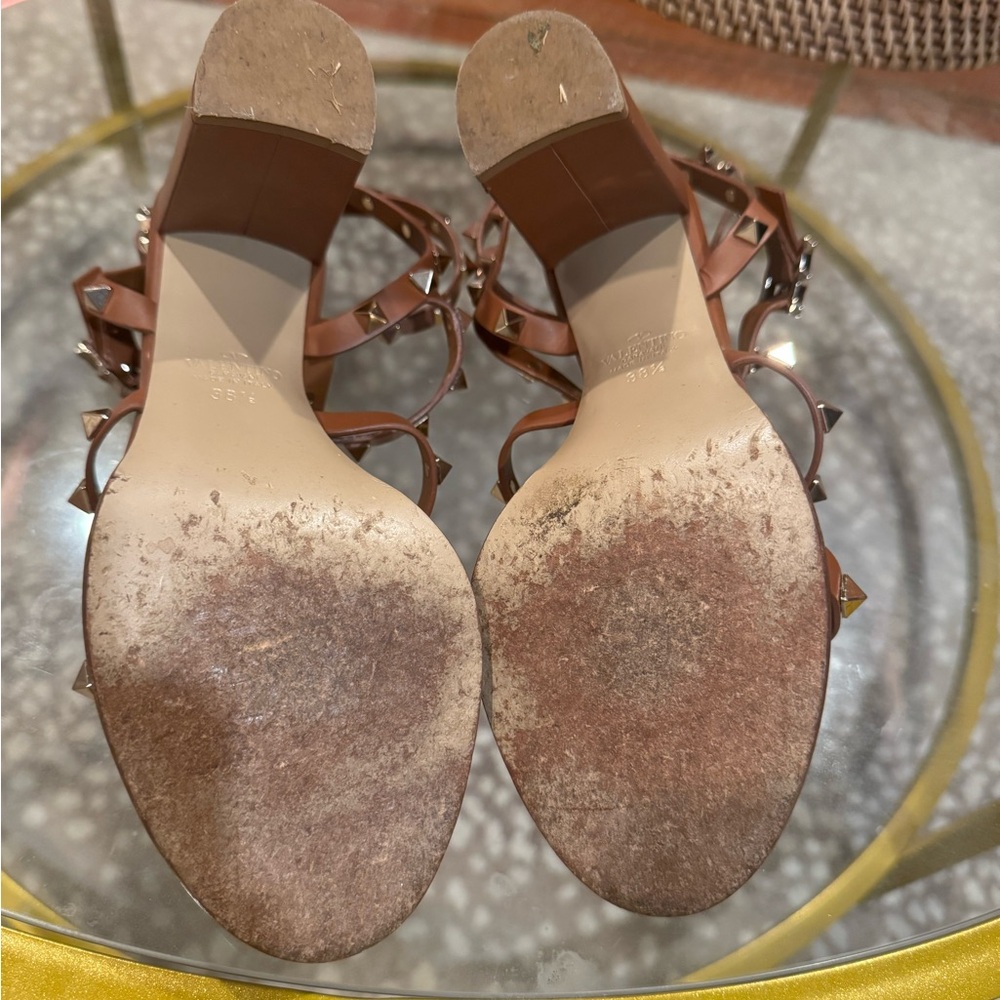 Valentino Garavani 90mm Rockstud Caged T-Strap Leather Sandals Brown 8.5 - Picture 14 of 16